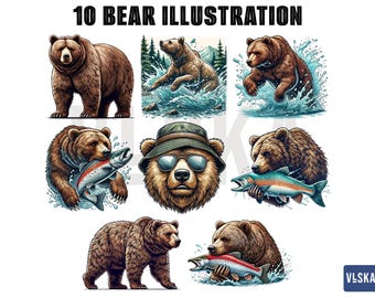Grizzly Bear Illustration PNG Clipart | Brown Bear Png | Bear in mountain forest image | Grizzly Bear PNG | Bear PNG | Wildlife art