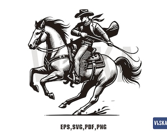 Cowboy riding horse SVG Vector | Cowboy SVG | Wild west vector | Cowboy silhouette | Western cowboy | File Eps, Pdf, Svg, Png file