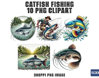 Paquete de imágenes PNG de bagres / Imágenes PNG de pesca de bagres / Imágenes PNG de pesca / Imágenes PNG de peces saltando / Vectores de pesca / Imágenes prediseñadas de bagres / Ilustración de bagres