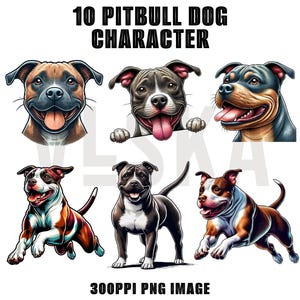 Pitbull Dog Character PNG Bundle | Pitbull PNG | Printable clipart | Digital download | High resolution | Paper crafts