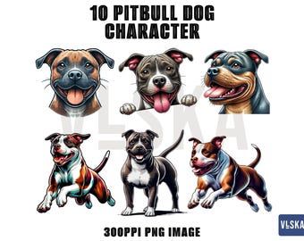 Pitbull Dog Character PNG Bundle | Pitbull PNG | Printable clipart | Digital download | High resolution | Paper crafts