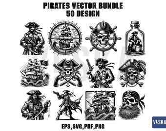 50 Pirates SVG Bundle | Captain Pirates Skull Marine Navy Grunge Vintage Clipart Digital File eps, pdf, svg, png