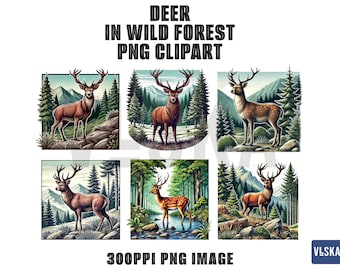 Hirsch im wilden Wald PNG Bündel | Hirsch PNG | Druckbare Grafik | Digitaler Download | Hohe Auflösung | Basteln mit Papier