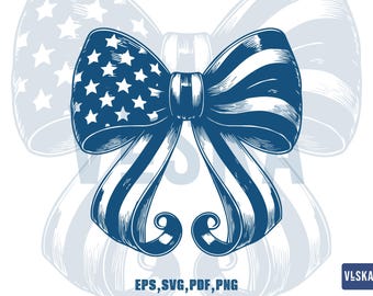 American Flag Coquette Bow SVG | File Eps,Pdf,Svg,Png file | Patriotic Coquette bow | 4th of July Coquette Bow PNG Sublimation