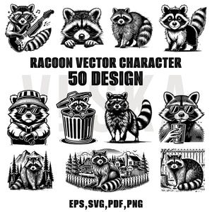 Raccoon vector SVG Bundle | Raccoon silhouette vector | Cute Raccoon Clipart | Raccoon Head PNG | Animal vector | Woodland Animal vector