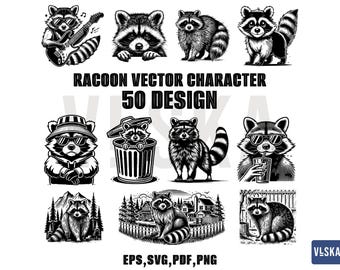 Raccoon vector SVG Bundle | Raccoon silhouette vector | Cute Raccoon Clipart | Raccoon Head PNG | Animal vector | Woodland Animal vector
