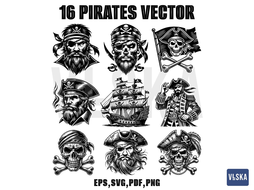 Pirates Vector SVG Bundle | Captain Pirates Skull Marine Navy Grunge ...