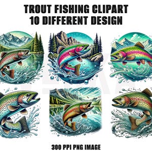10 Trout Fish PNG Clipart Bundle | 300 DPI Fishing Graphics for T-shirts, Stickers, Cutfiles & More | Instant Digital Download