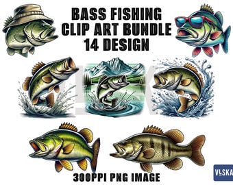 Bass Fishing Clipart PNG Bundle | Largemouth bass | jumping Bass png | gift for fisherman | Commercial Use | Digital Download