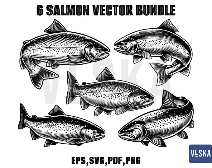 Salmon Fish SVG Clipart & PNG Files, Jumping Salmon Fishing Svg, Salmon ...