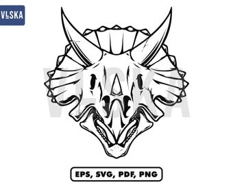 Triceratops Head Skull SVG, Dinosaur Head svg, Dino Tshirt, Dinosaur Skull Vector