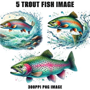 Trout Fish Watercolor PNG Clipart Bundle | Trout Fishing PNG, Digital Graphic, Digital Download Graphic, Nature Illustration
