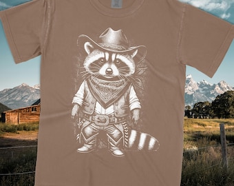 Retro Wild West Shirt | Cowboy Shirt Comfort Colors | Cowboy Raccoon Graphic Tee | Vintage Style Western Shirt | Funny Animal Cowboy Gift