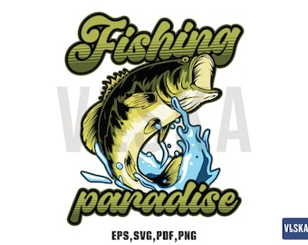 Bass Fishing Vector Tshirt Design |  Bass Fishing SVG | Fishing SVG | Jumping Bass SVG | Fishing Vector | Largemouth bass Svg