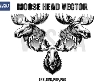Moose Head SVG Bundle | Moose Bull Head Mount | Moose head vector | svg png eps | vector graphic cut file laser | instant digital download