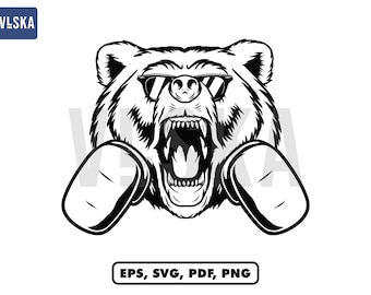 Dibujo vectorial de oso boxeador SVG, oso con guantes de boxeo, animal luchador, boxeo, deporte, puñetazos, gráfico vectorial