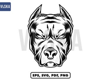 Pitbull Face Vector SVG Design, Pitbull Face Vector, Scary Dog Vector, Angry Dog Face Drawing