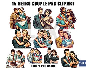 Vintage Retro Couple PNG Bundle | Retro Housewife Clipart | Retro Women Character | Retro Housewives | Vintage Vector | Retro Character