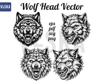 Paquete de vectores de cabeza de lobo enojado, logotipo de lobo, cabeza de lobo SVG, cabeza de lobo PNG, imágenes prediseñadas de cabeza de lobo, cara de lobo enojado SVG, lobo SVG