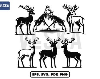 Paquete de 10 siluetas vectoriales de ciervos SVG / Caza de ciervos SVG / Ciervos PNG, Ciervos vectoriales / Archivos de corte de ciervos / Cabeza de ciervo SVG / Astas de ciervo SVG