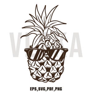 Pineapple Wearing Sunglasses Vector SVG Illustration | Eps, Pdf, Svg, Png file | Instant download
