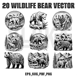 Wildlife Bear Vector  SVG Bundle, Grizzly Bear SVG, | Eps, Svg, Pdf, Png file | Instant file download | bear cut file | bear laser cut