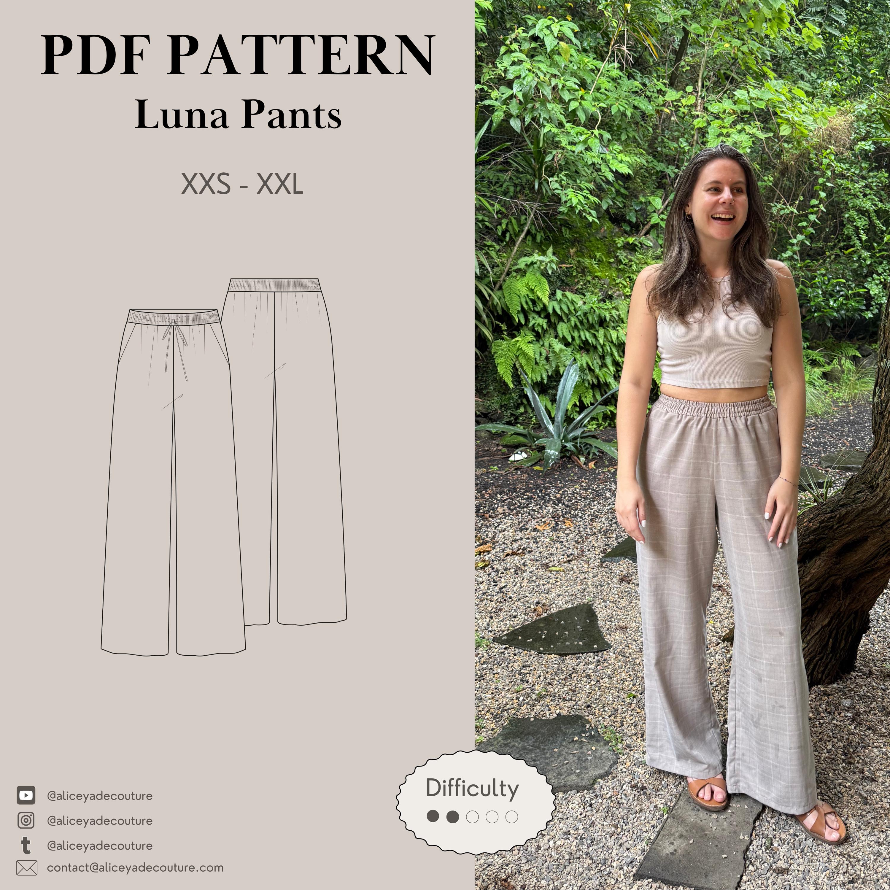 PDF Sewing Pattern | Luna Pants | Sizes XXS to XXL | Step-by-Step Video Tutorial | Instant Download