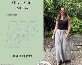 PDF Sewing Pattern | Olivia Skirt | 3-in-1 | Sizes XXS to 4XL | Detailed Video Tutorial | Instant Download