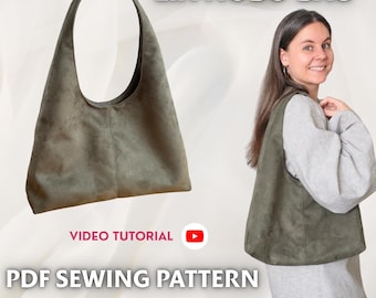 May include: An olive green hobo bag with a single shoulder strap and a central vertical seam. The image includes the text LÍA HOBO BAG, VIDEO TUTORIAL, and PDF SEWING PATTERN, along with social media icons and the handle @aliceyade.