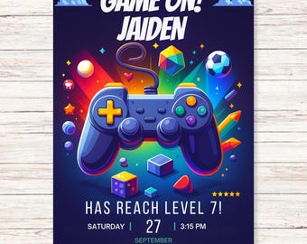 Video Game Birthday Invitation: Gamer Party, Controller Theme (Digital Download, 5x7" Template)