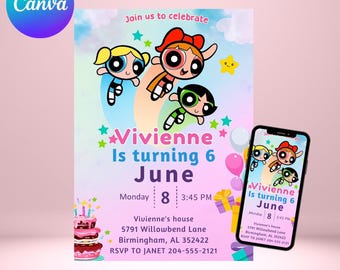 Powerpuff Girls Birthday Invitation: Editable Cartoon Party Theme (Digital Download)