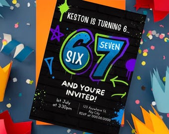 Graffiti Birthday Invitation Template, Trendy Street Art (Digital Download)