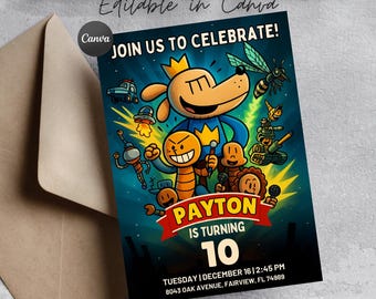 Superhero Dog Comic Book Birthday Invitation: Editable Party Template (Digital Download)
