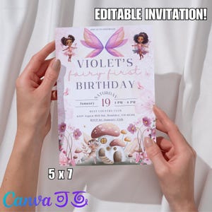 Schwarze Fee-Geburtstags-Party Einladung afroamerikanische Fee bearbeitbare Vorlage Druckbare magische Geburtstag einladen Mädchen-Party Sofort Download