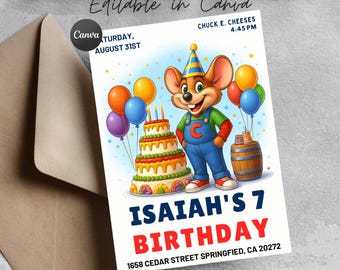 Chuck E Geburtstagseinladung: Pizza Arcade Party, bearbeitbare Vorlage (digitaler Download)