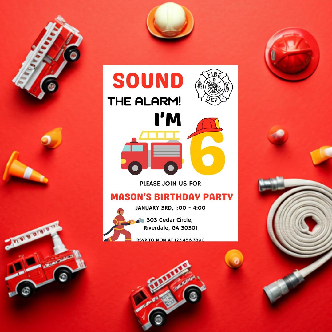 Fire Truck Birthday Invitation: Editable Party Invite (digital Download ...