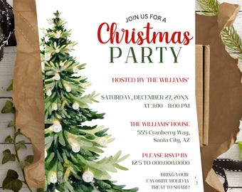 Editable Christmas Party Invitation Template (Digital Download)