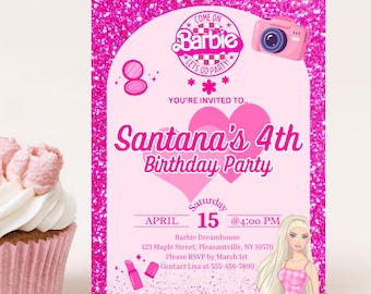 Barbie Geburtstagseinladung: Prinzessin Party, bearbeitbare Vorlage (digital)