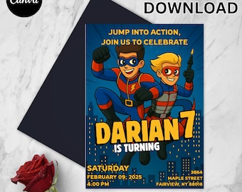 Superhero Birthday Invitation: Comic Book Party, Editable Template (Digital Download)