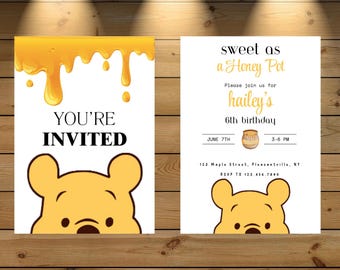 Winnie the Pooh Birthday Invitation: Classic Bear Theme (Digital Template)