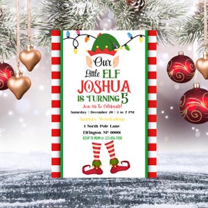 Christmas Elf Birthday Invitation: Holiday Party, Editable Template (Digital Download)