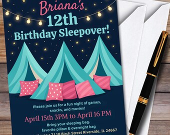 Glamping Sleepover Birthday Invitation: Stars & Tents (Digital Download, Editable Canva Template 5x7" )