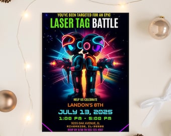 Laser Tag Birthday Invitation: Neon Sci-Fi Game Night (Digital Download Card, Editable Template)