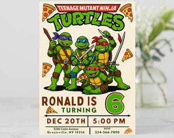 Teenage Mutant Ninja Turtle Birthday Invitation: Pizza Party (Digital Download)