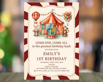 Carnival Birthday Invitation: Circus Fair Theme (Editable Canva Template)