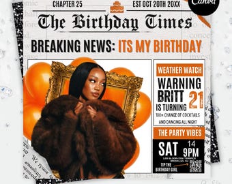Zeitung Geburtstag Flyer Vorlage | Breaking News Einladung (Digital)