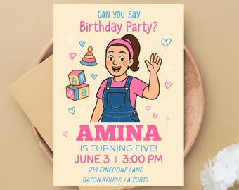 Ms. Rachel Birthday Invitation: Editable Girl 5th Birthday Party (Digital Download)