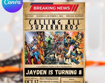 Avengers-Geburtstagseinladung: Superhelden-Party, bearbeitbare Vorlage (digitaler Download)