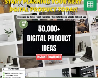 Lijst met 50.000+ digitale productideeën: Etsy-verkoperstools (Google Spreadsheets)