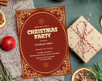 Christmas Party Invitation Editable Template Festive Holiday Celebration Winter Event Instant Download Fun Design